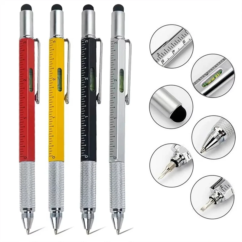 7 In1 Multifunction Ballpoint Pen With Modern Handheld Tool Measure Technical Ruler Screwdriver Touch Screen Stylus Spirit Level