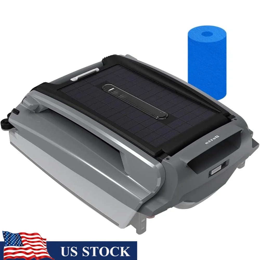 

Solar Powered Robotic Pool Skimmer with Dual Charging 30Hour Battery 200um Fine Mesh Collected Debris Auto Cleaning Cordless