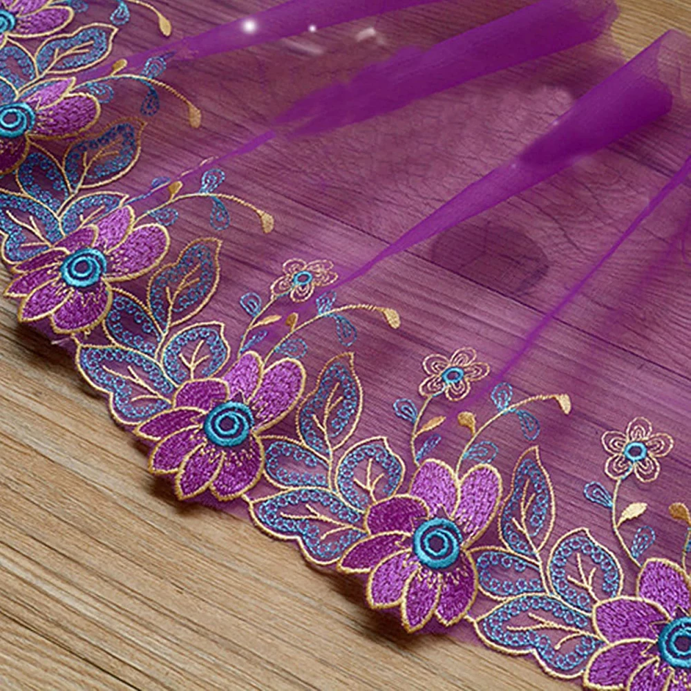 1 Yard Purple Floral Lace Trim Embroidered Sewing Lace Fabric for DIY Craft 21CM Wide