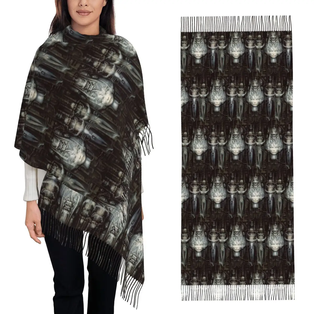 Hr Giger - Li - Painting Scarf Tassel Scarves for Women Soft Warm Shawls and Wraps Long Fall Winter Shawl Wrap