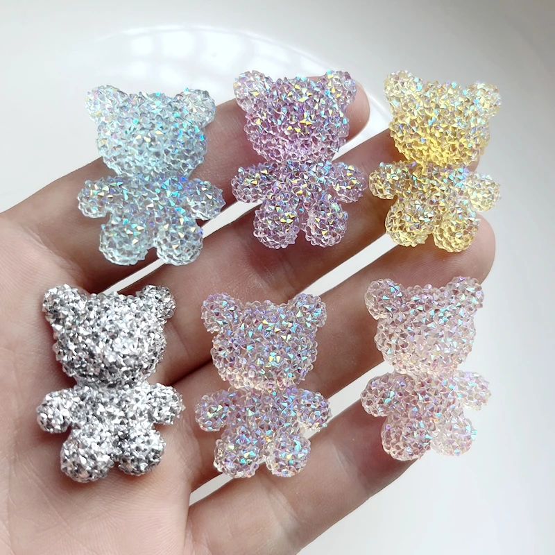 6 pieces of 32 * 24mm mineral bear rhinestone DIY jewelry decoration flat back scrapbook Hairpin accessories