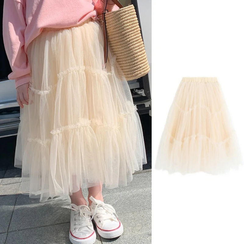 Toddler Casual Girls Skirts Summer Solid Color Cake Skirt For Girl Sweet Mesh Lace Princess Dress Children's Clothes 1-6Y