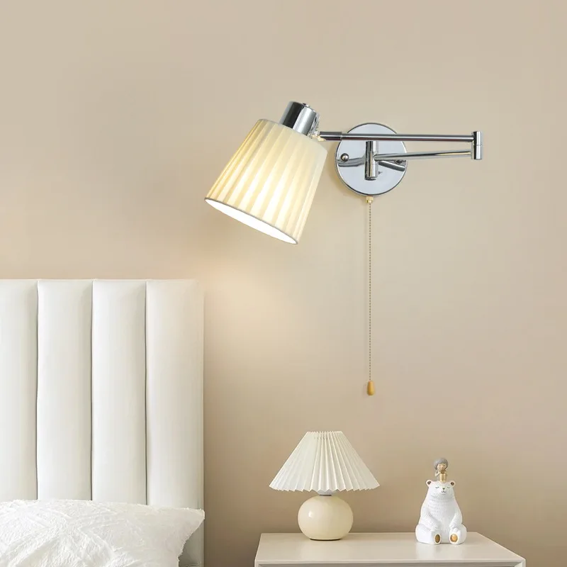 

Nordic Led Wall Lamp Bedroom Bed Head light Reading Modern Simple Living Room Study Folding Telescopic Long Rocker Arm Wall Ligh