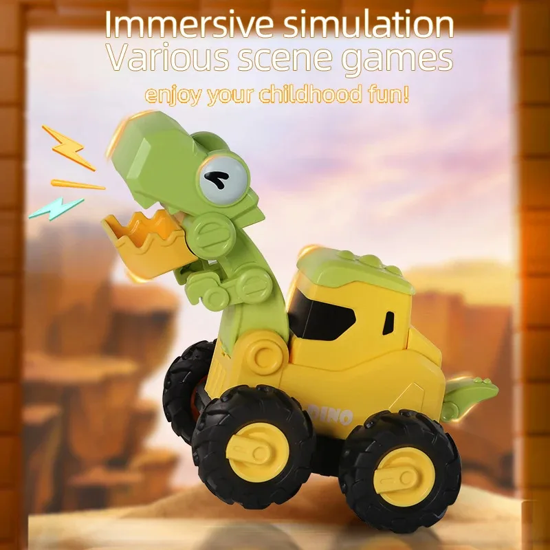

Children's press type dinosaur engineering vehicle excavator pushing soil inertia return force anti drop puzzle toys car