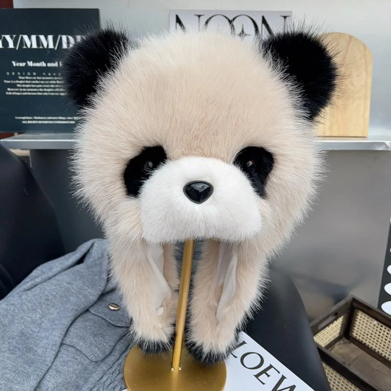 Autumn Winter Women Keep Warm Panda Plush Hat Outdoor Ear Protection Hats Thickened Warm Hat Girls Women's Earflap Hat Caps Gift
