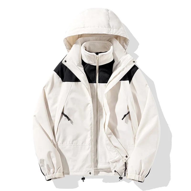 Winter Man Jacket Fashion Contrast Color Long Sleeve Male Outerwear Thicken Waterproof Three-in-one Outdoor Sport Men Coat