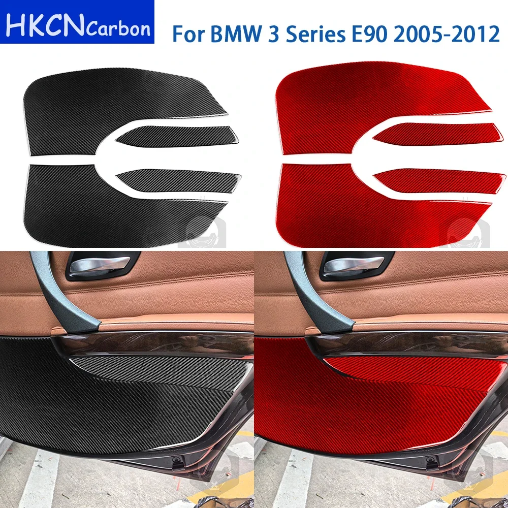 

For BMW 3 Series E90 2005-2012 Accessories Real Soft Carbon Fiber Car Interior Rear Door Anti-kick Panel Cover Trim Sticker