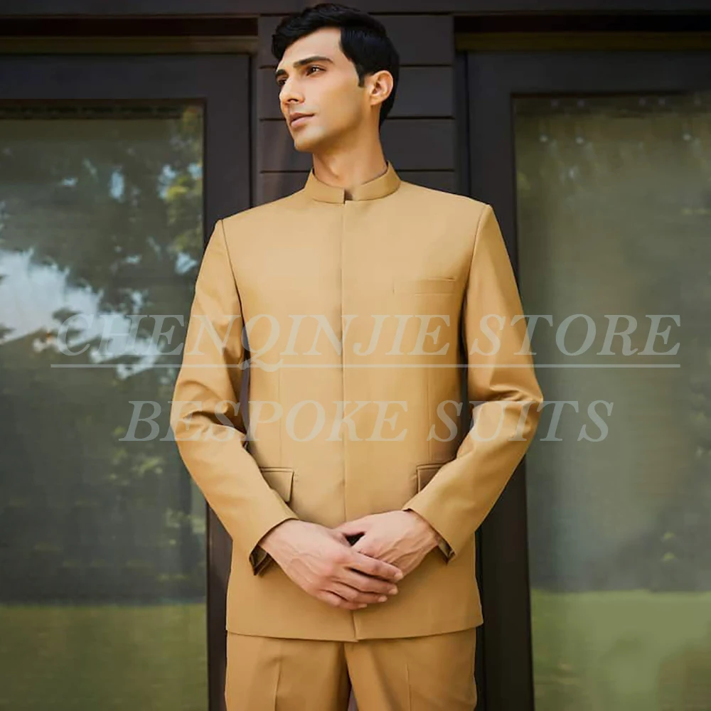 

Customzied Solid Color Men's Suits Fashion Single Breasted Stand Lapel Slim Fit 2 Piece Jacket Pants Sets Customzied Outfits