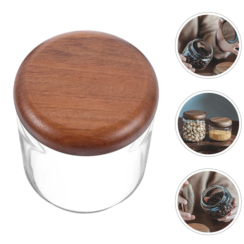

Clear Glass Food Storage Canister with Wood Lid Airtight Seal for Dry Goods Cereals Grains Coffee Tea Bulk Preservation