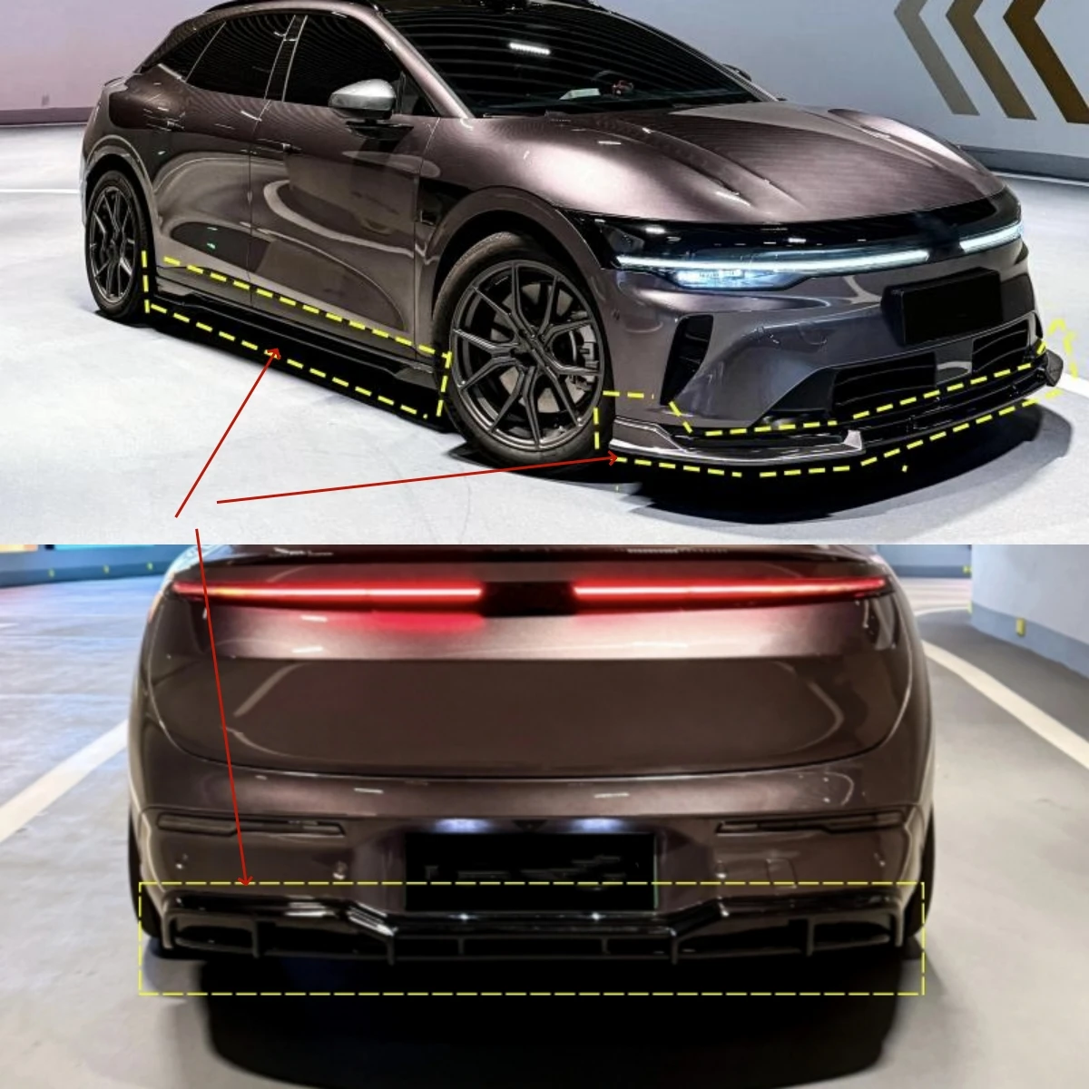 

gloss black car kit for ZEEKR 007GT upgraded front rear lip side skirt sport style auto accessories