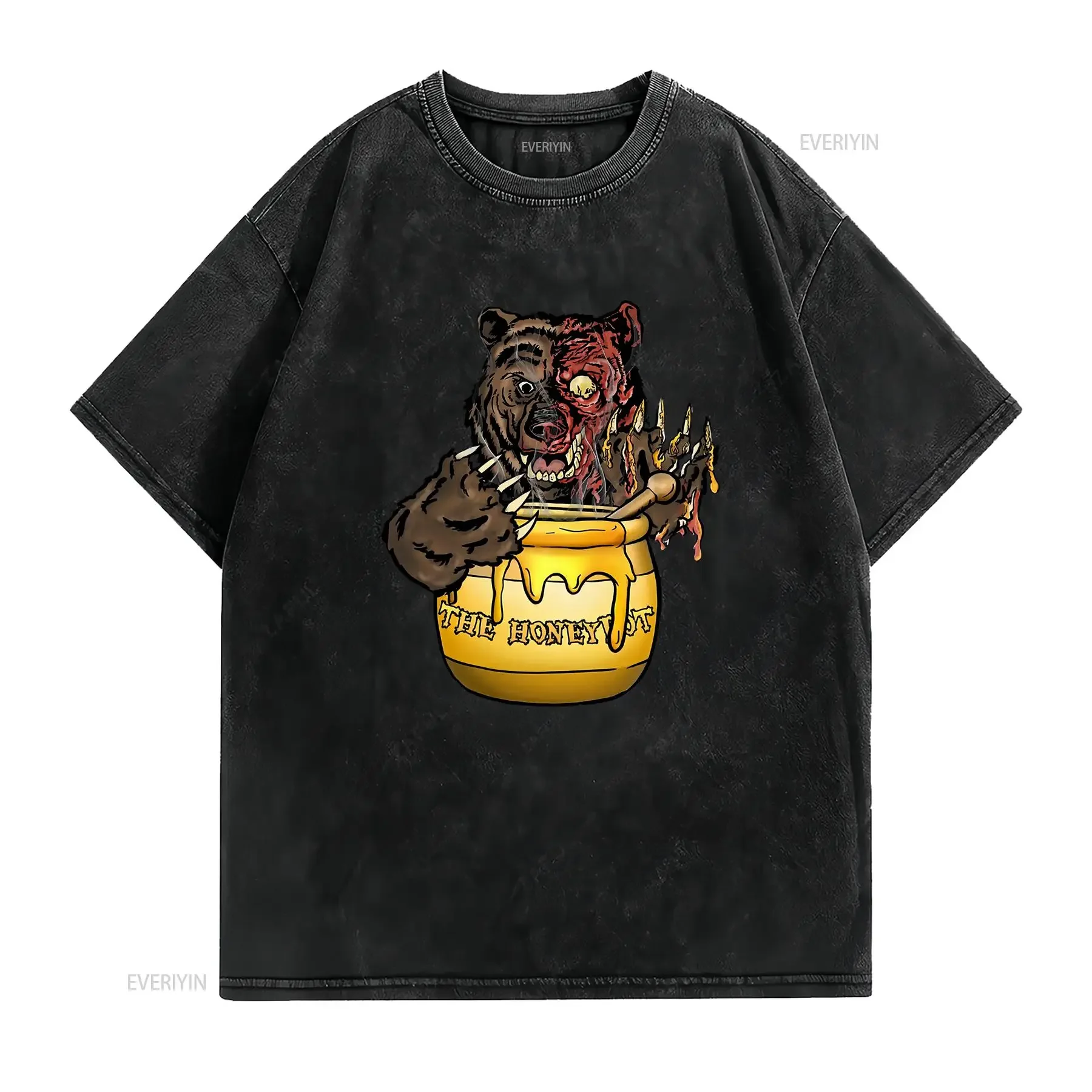 Grizzly Bear T Shirt Mens Size Medium Black Honeypot Honey Pot Horror Attack vintage Washed homme Versatile Soft