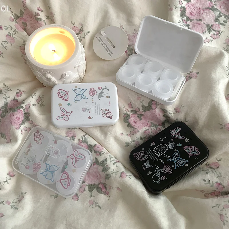 Butterfly Themed 3Pair Contact Lens Care Kit; Portable Storage for Travel; Ideal for Girls Using Beauty Pupil Lenses.