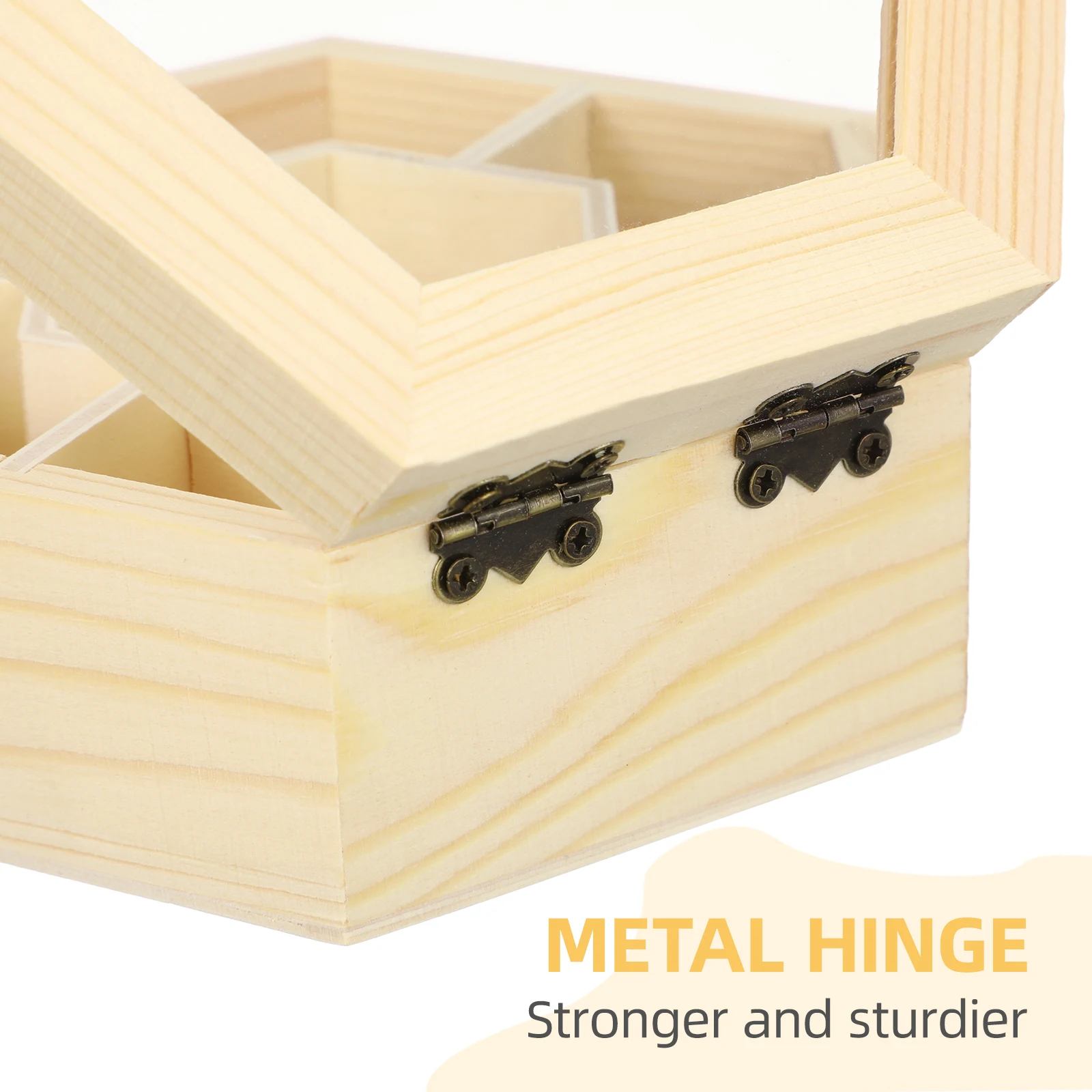 Hexagon Jewelry Box Retro Trinket Box Chest Storage Container Glass Lid Lock Handmade Collection Case Grid Division Display Box