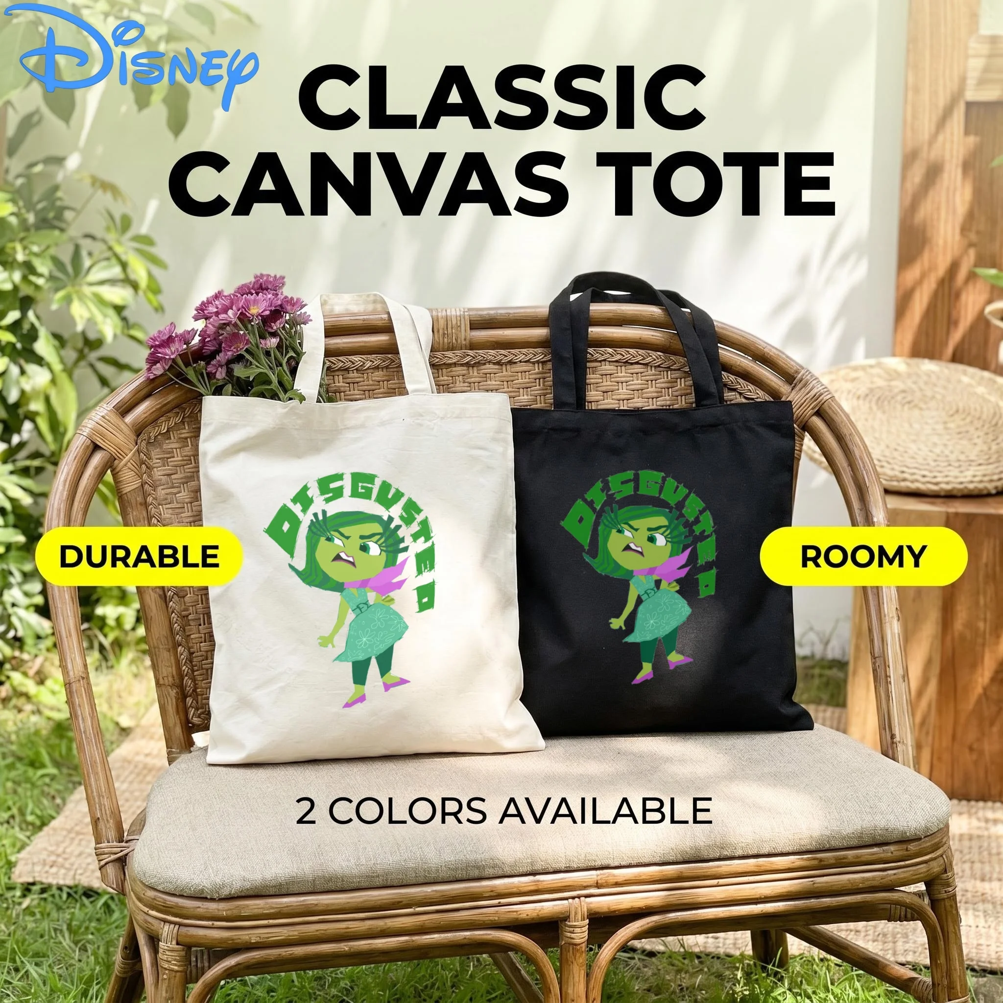 

1PC Kawaii Disney Disgust Canvas Shopping Bag, "DISGUSTED" Daily Handbag for Fans