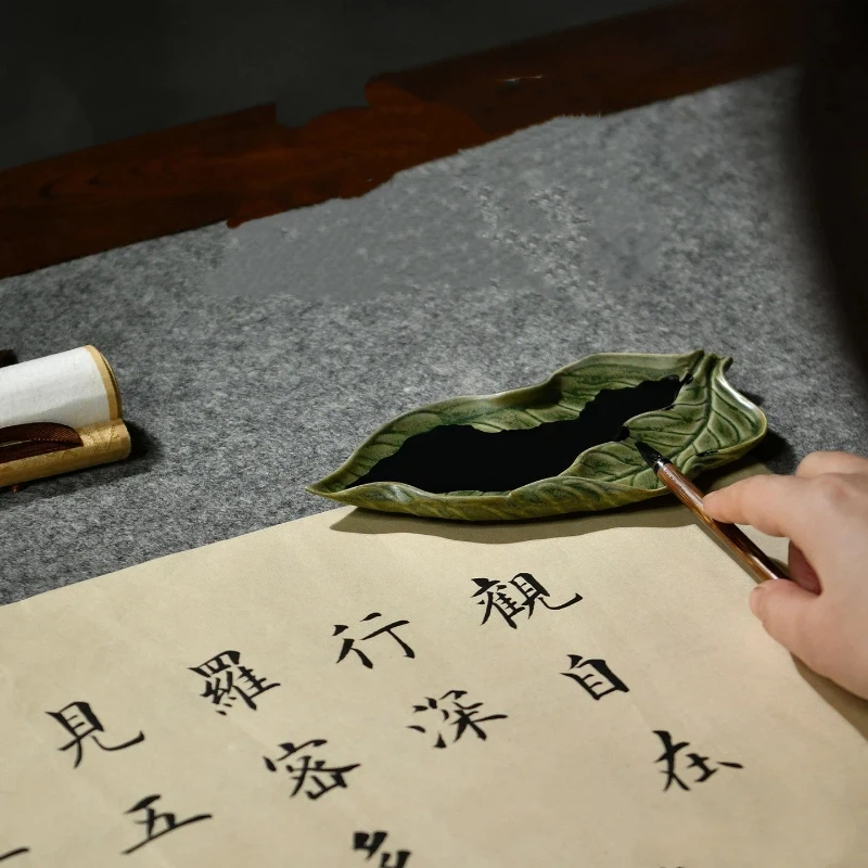 Ceramic Leaf Ink Dish Multi Functional Brush Rest Paperweight Chinese Calligraphy Desk Decoration Art Supply Study Decoration