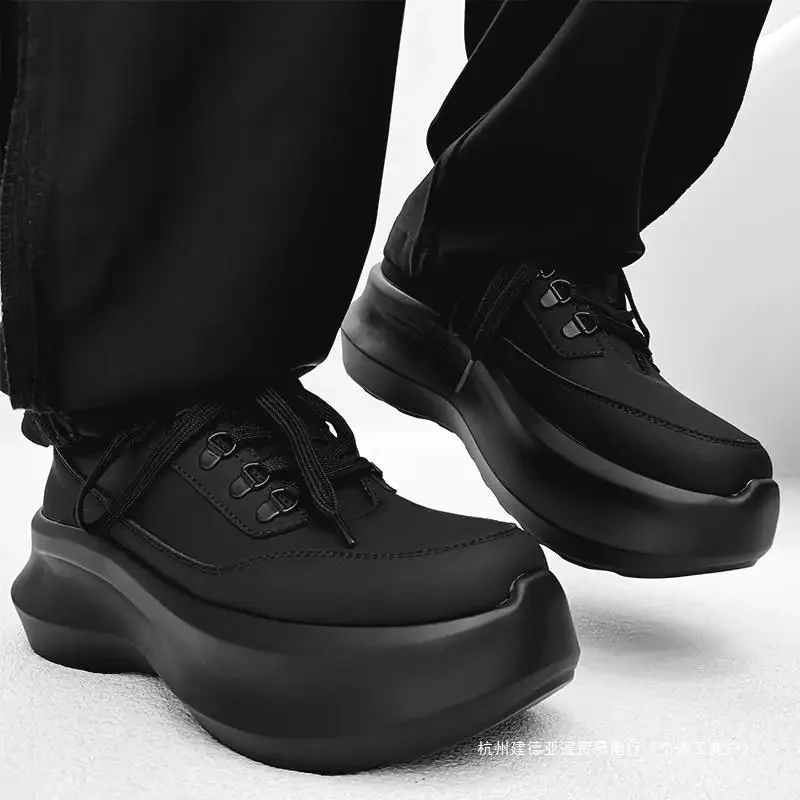 Summer New Mesh Men's Height 7CM Casual Breathable Dad Shoes Sponge Cake Thick Bottom Trendy Sports Shoes