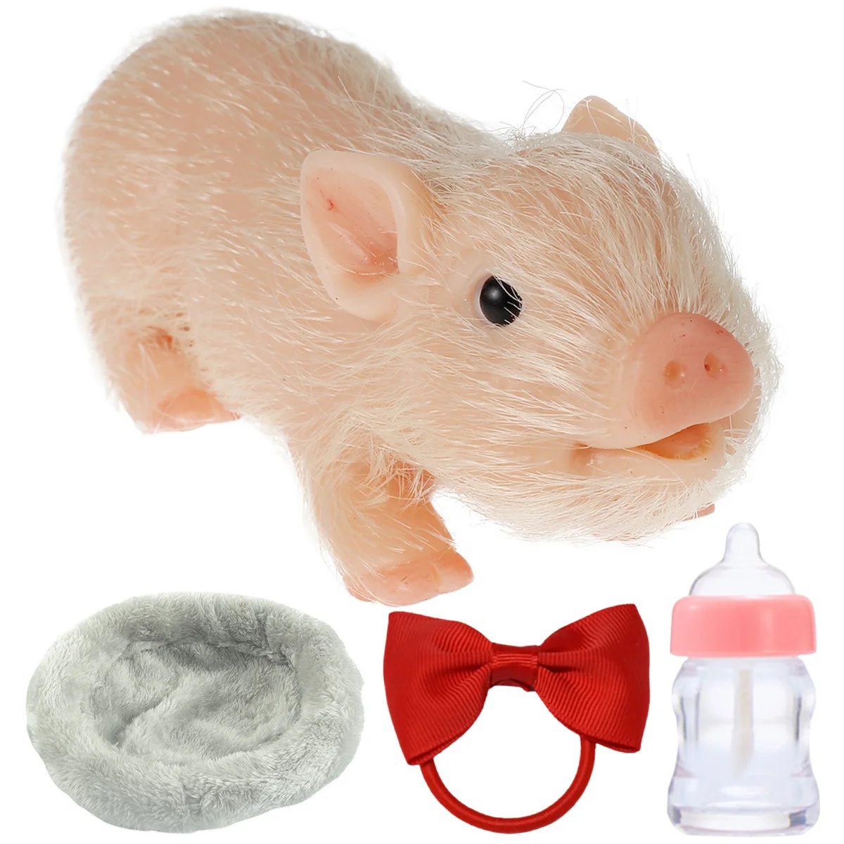 

Soft Silicone Piggy Toy with Pig with Bowknot Nursing Bottle & Sleeping Pad Lifelike Silicone Pig Doll Reborn Silicone Pig Baby