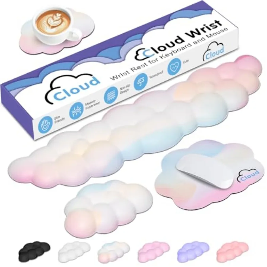 

Cloud Wrist Rest Keyboard Palm Rest with Non-Slip Base for Computer Gaming Wrist Rest, Cloud Arm Rest Keyboard Wrist Pad Rainbo