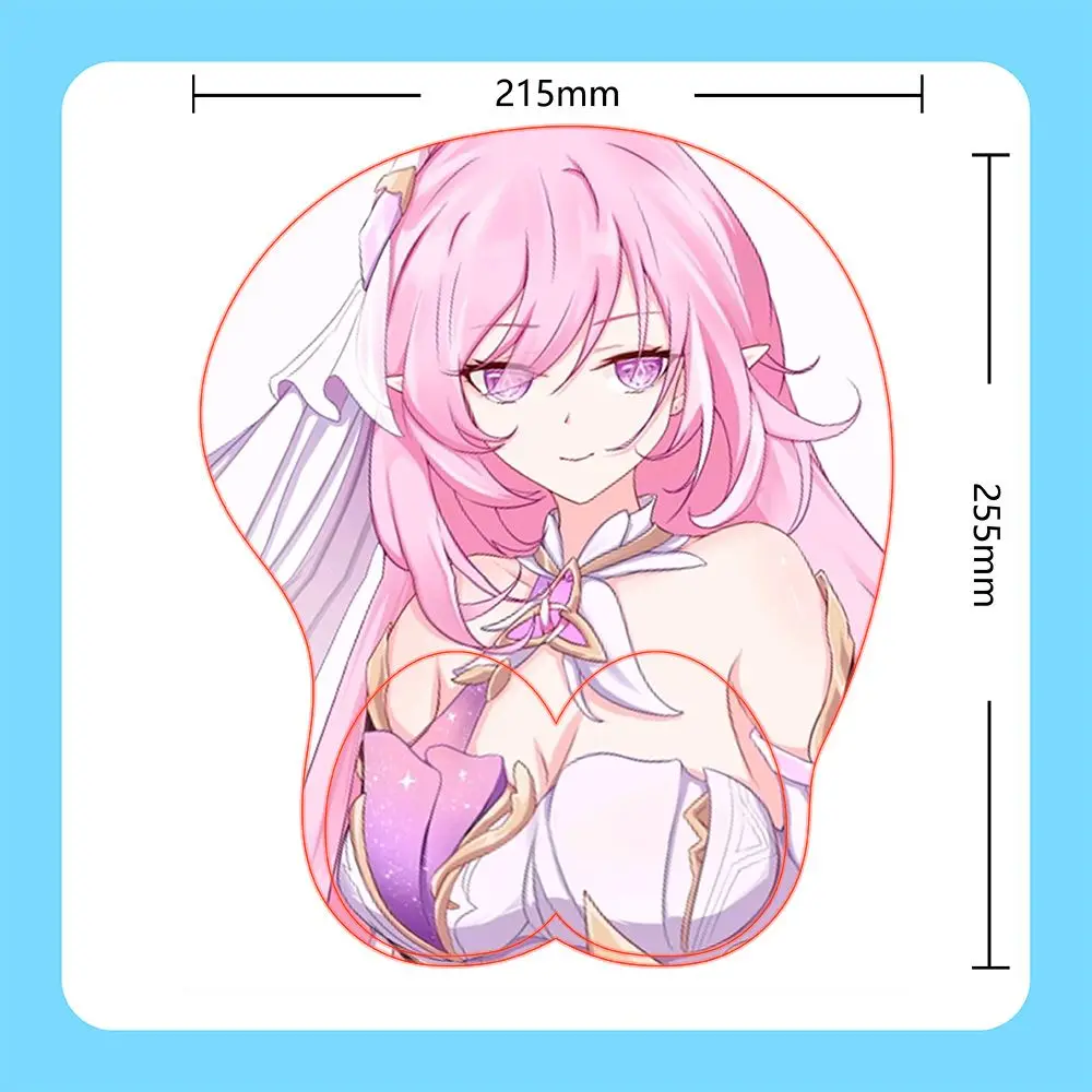 แผ่นรองเมาส์ 3 มิติ Honkai Impact 3rd ลายตัวละคร Elysia, Yae Miko, Raiden Ei พร้อมที่รองข้อมือซิลิโคน ของขวัญวันเกิด