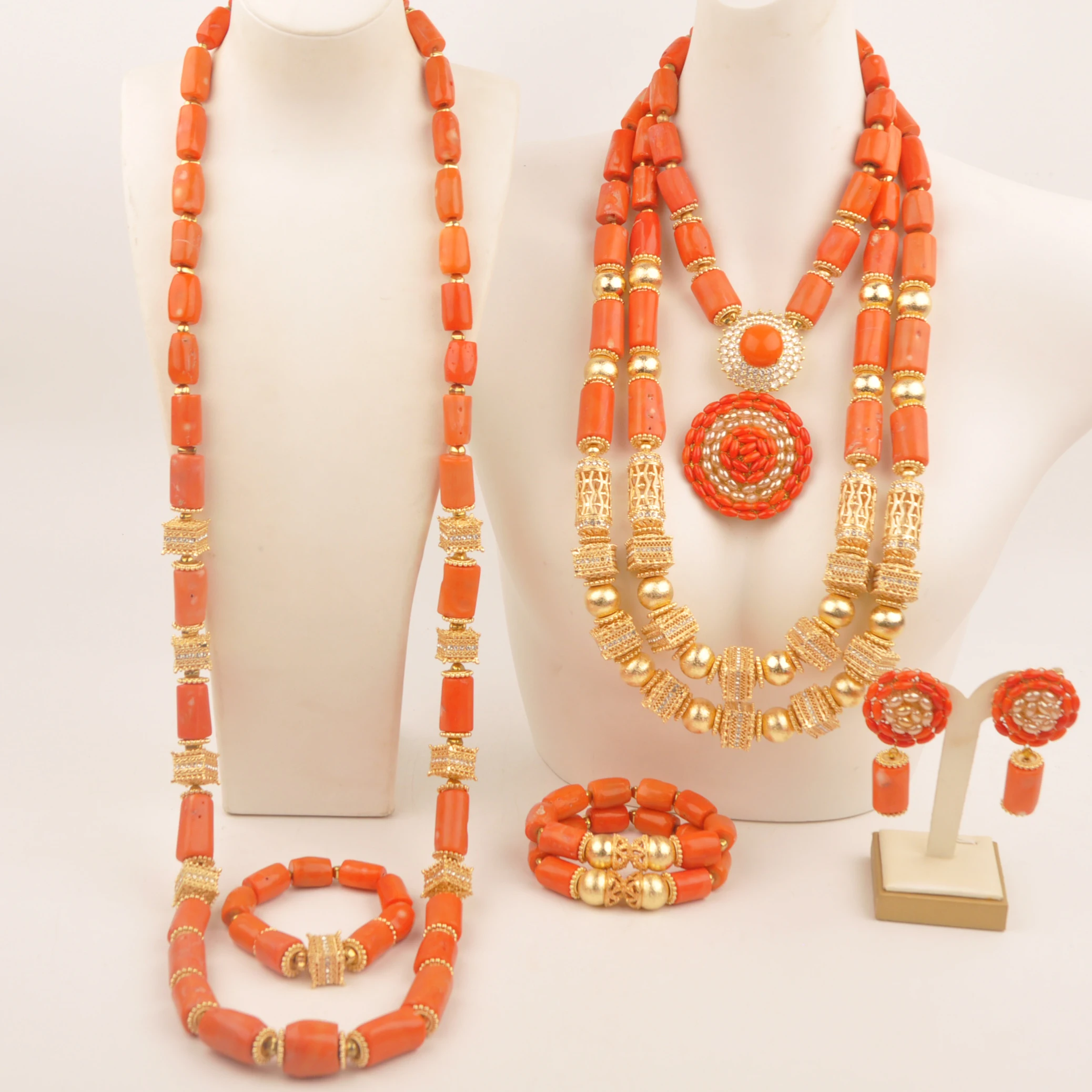 Natural Orange Coral African Necklace Nigerian wedding fashion jewelry