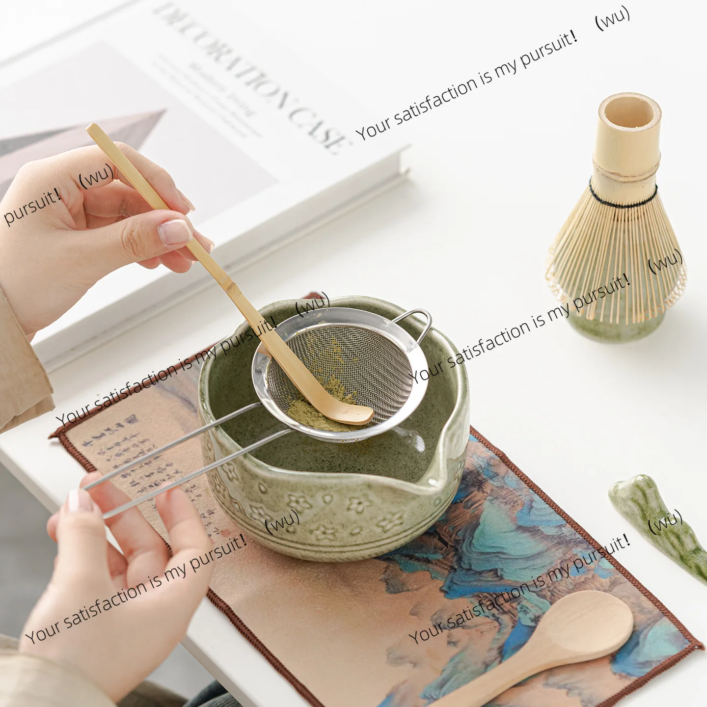 Japanese-style cherry blossom ceramic bowl tea set tea ceremony accessories tool set tea bamboo brush Baihonli