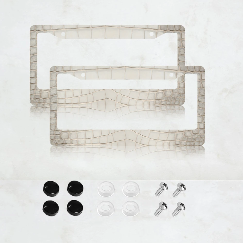 

2 шт. рамки для номерных знаков с 2 отверстиями, бежевого цвета с крокодиловым узором, американского стандартного размера, из алюминия, 6x12 дюймов.