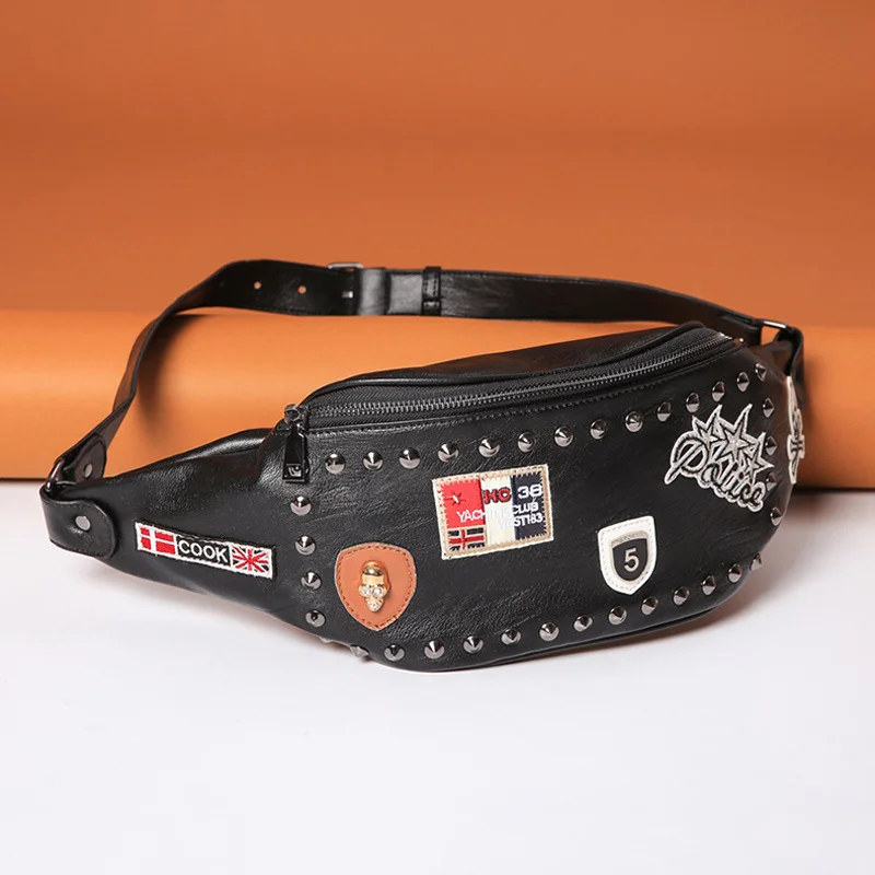 Fashion Rivet Men Waist Bags Personalized Stitching PU Crossbody Chest Male Handy Fanny Pack Large-capacity Man Shoulder