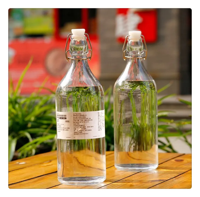 1000ML Glass Sealed Bottle with Clip for Liquor And Plum Wine Storage American Style round Shape Heavy Duty Commercial Use