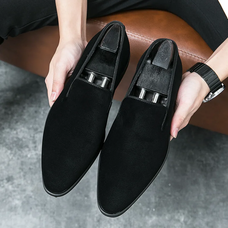 

Luxury Men Shoes Suede Leather Shoes Italian Business Office Dress Shoes Designer Slip on Casual Shoe Pointed Toe Party Loafers