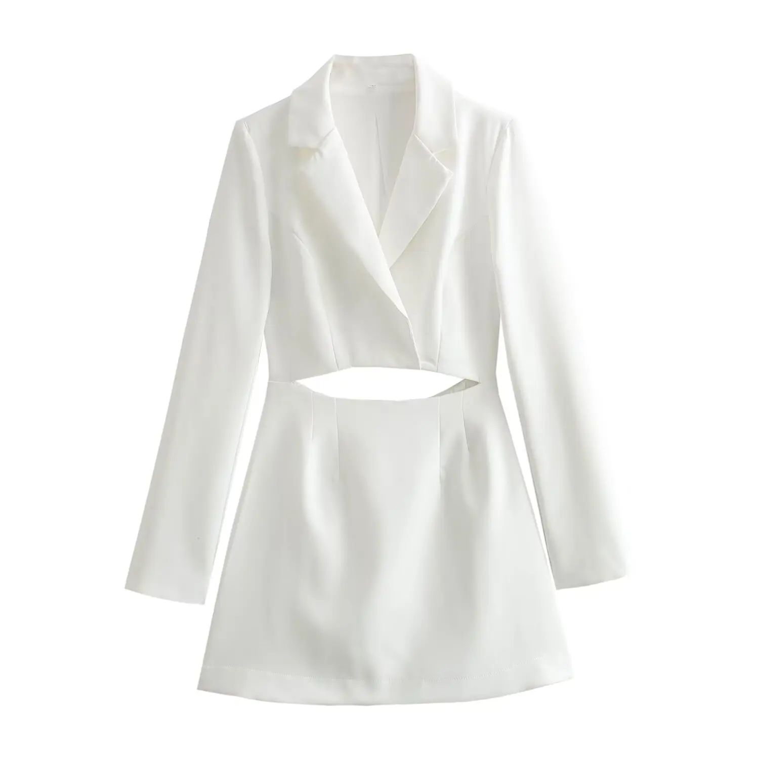 Tangada 2024 Women White Cut-out Mini Dress Backless Zipper Long Sleeve Female Suit Dresses PH003