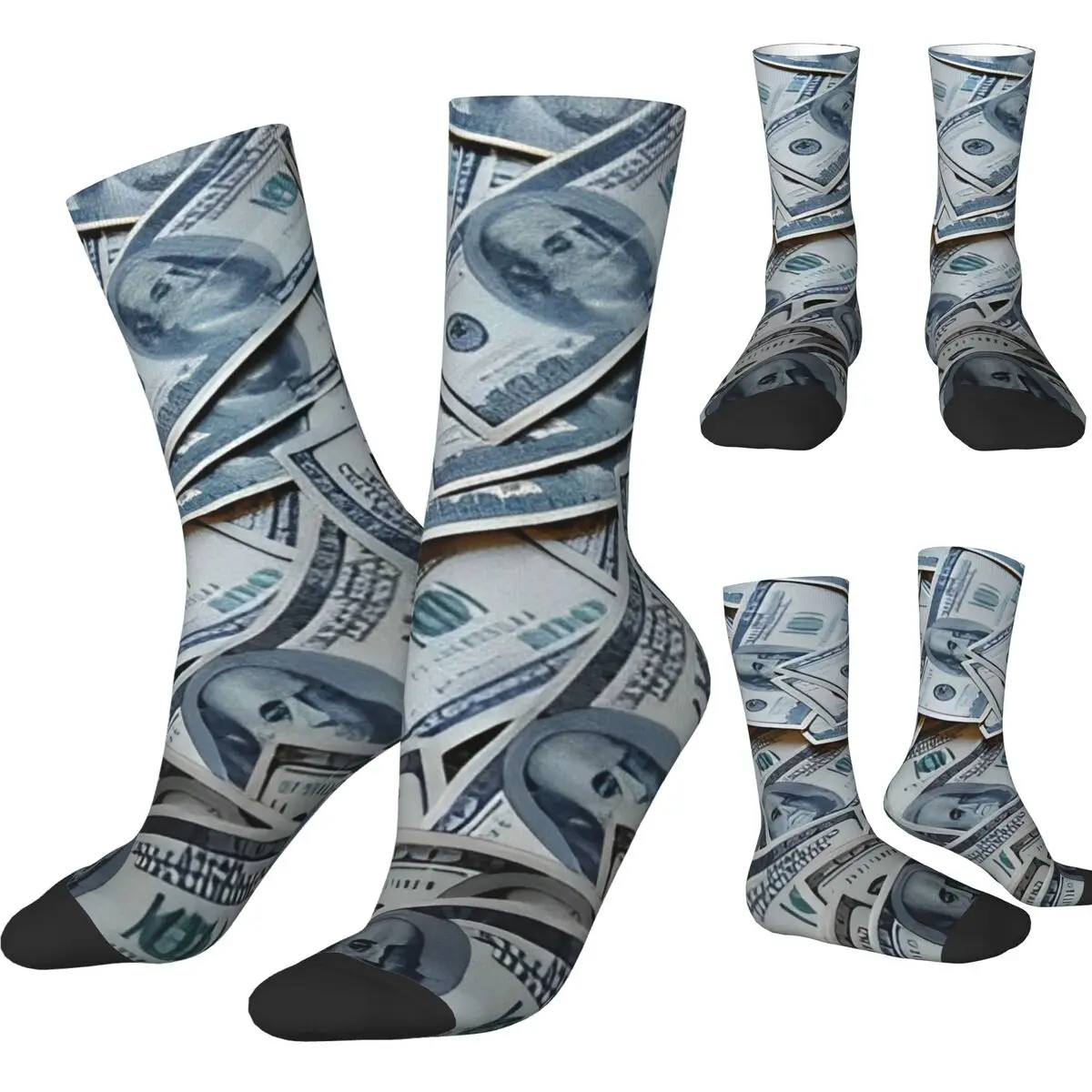 Dollar Bills Stockings Money Print Graphic Harajuku Socks Autumn Anti Sweat Socks Men's Running Soft Breathable Socks