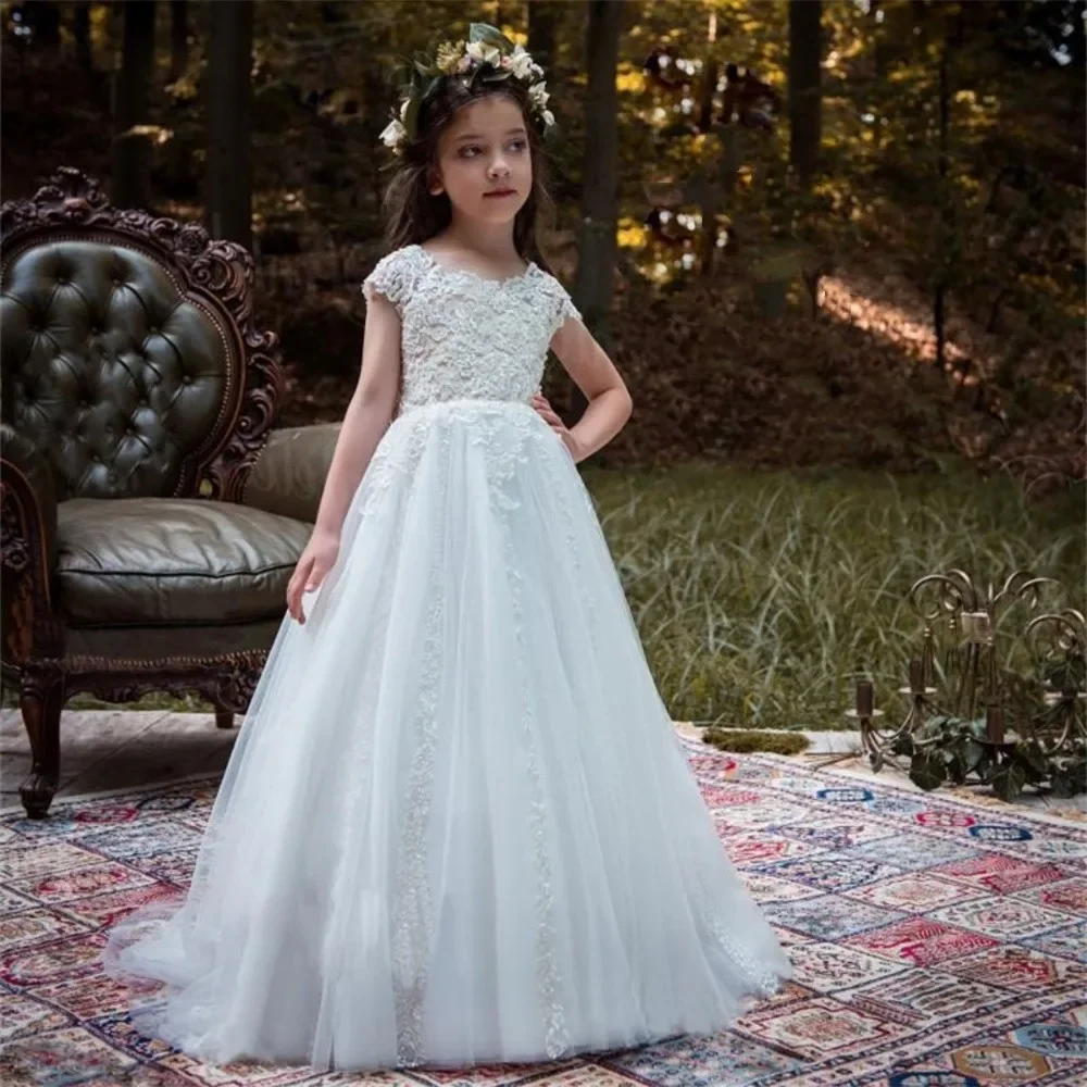 

Flower Girl Dresses Lace Appliqué Birthday First Communion Party Prom Princess Gown Bridesmaid Wedding Formal Wear