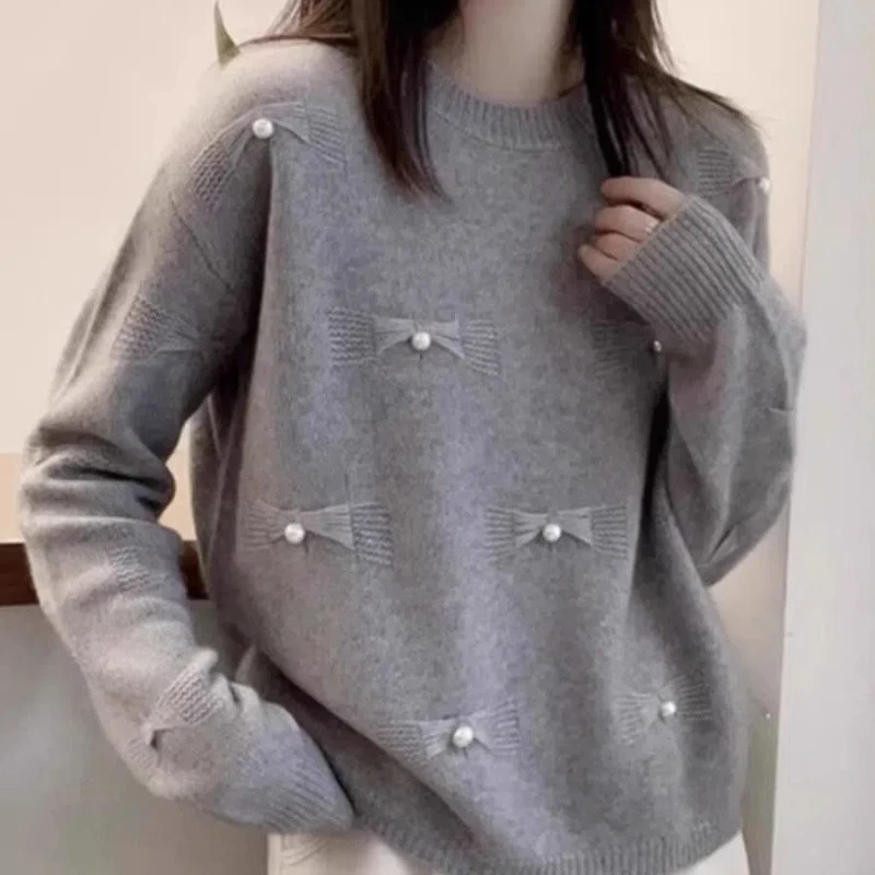 Autumn Winter New Solid Color Round Neck Long Sleeve Fashion Sweater Women High Street Casual Pullovers Embroidered Flares Tops