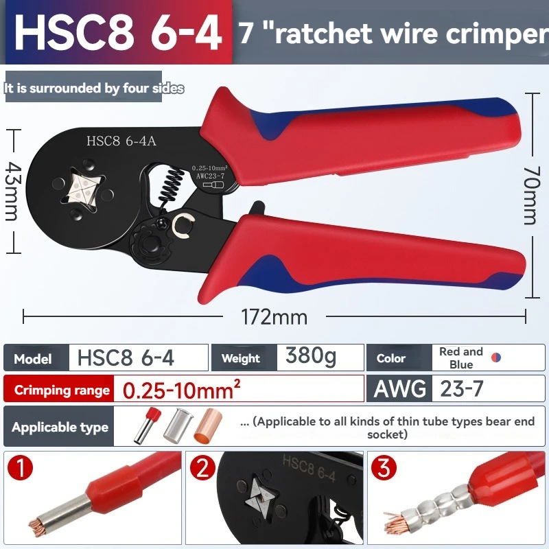 Hexagon Wire Terminal Ferrule Crimping Tool,Self-Adjusting Ratchet Crimping pliers, Electrician Tools