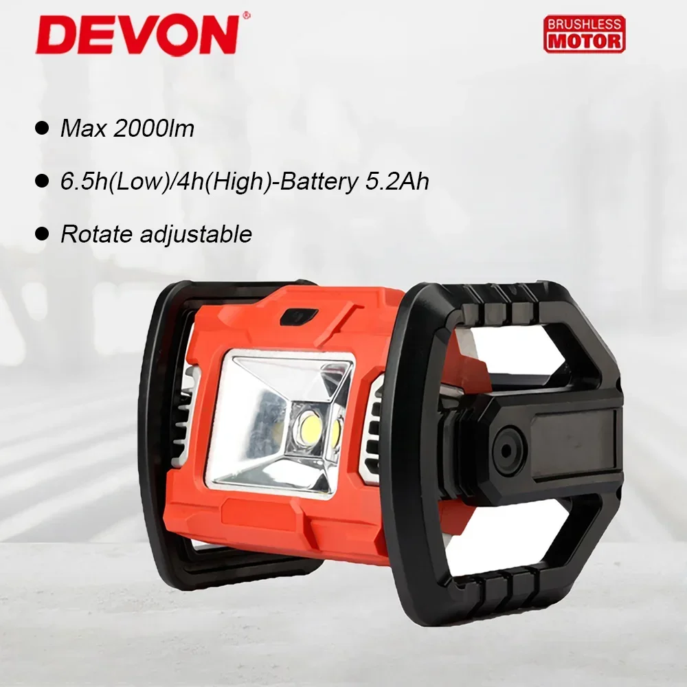 

Devon Cordless Camping Light Rechargeable 5532-li 2000lm 360 Degree Rotate Portable Outdoor Universal 20v Flex Battery Platform