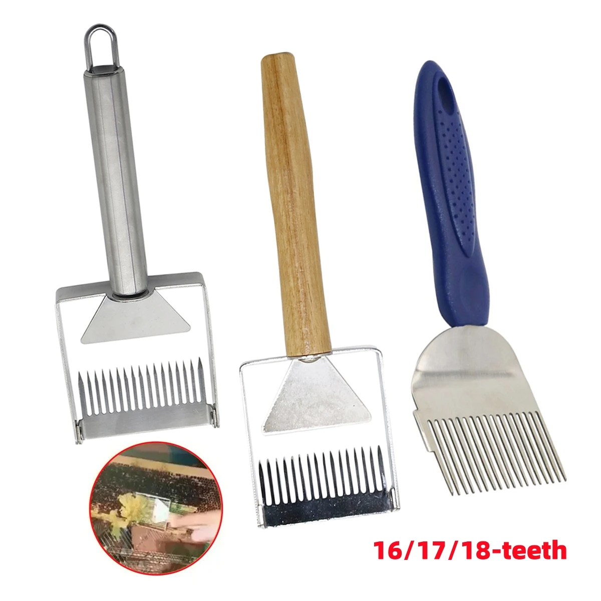 1Pc Plastic/Wooden //Stainless Steel Handle Honey Scraping Knife 16/17/18-teeth Bee Hive Honeycomb Scraper Beekeeping Supplies