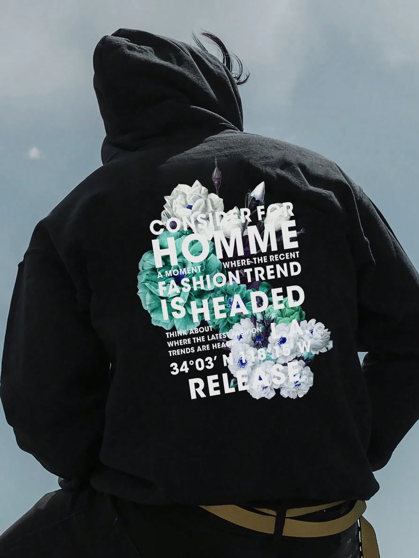 

Creative Flower And Slogan Graphic Men Drawstring Hoodie Comfortable Casual Hoody All-Match Hip Hop Sweatshirts New Streetwear