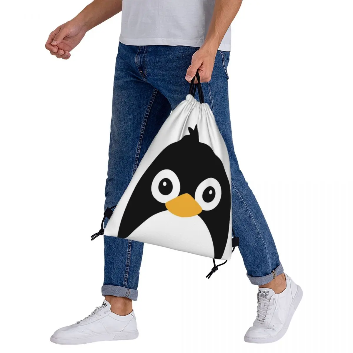 Portátil Drawstring Pinguim Mochila, Bundle Bolso, Sports Bag, Book Bag, Viagens, Estudantes, Bonito, Vector