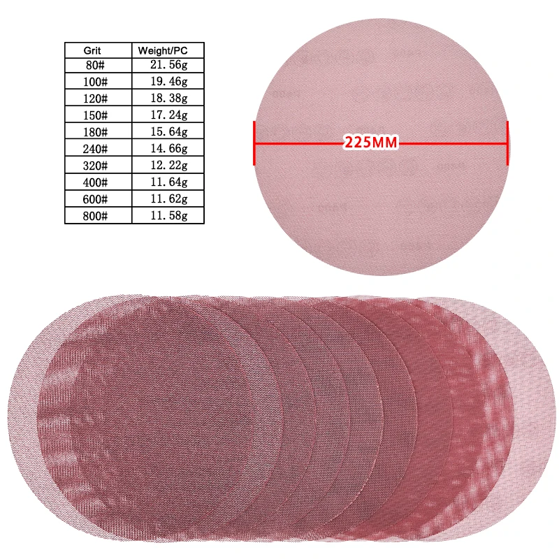 15Pcs 9 Inch 220mm Mesh Abrasive Hook and Loop Sand Paper Sanding Discs Dry Grinding Sandpaper For Polishing Sanding Wood Metal
