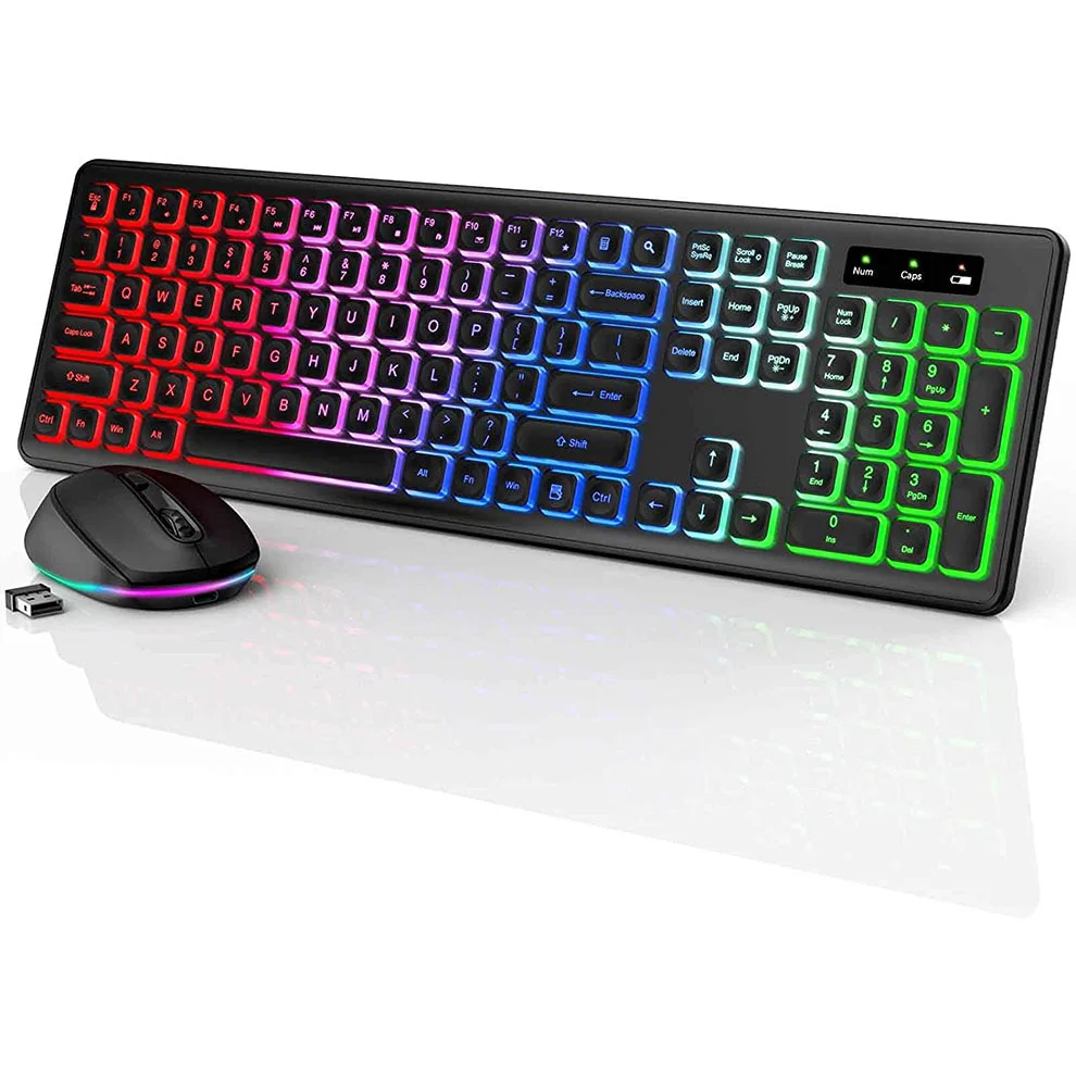 Imagem -02 - Conjunto de Combinação de Teclado e Mouse sem Fio Retroiluminado Rgb tipo c Usb Recarregável Mouse Ergonômico de Inclinação para pc Laptop