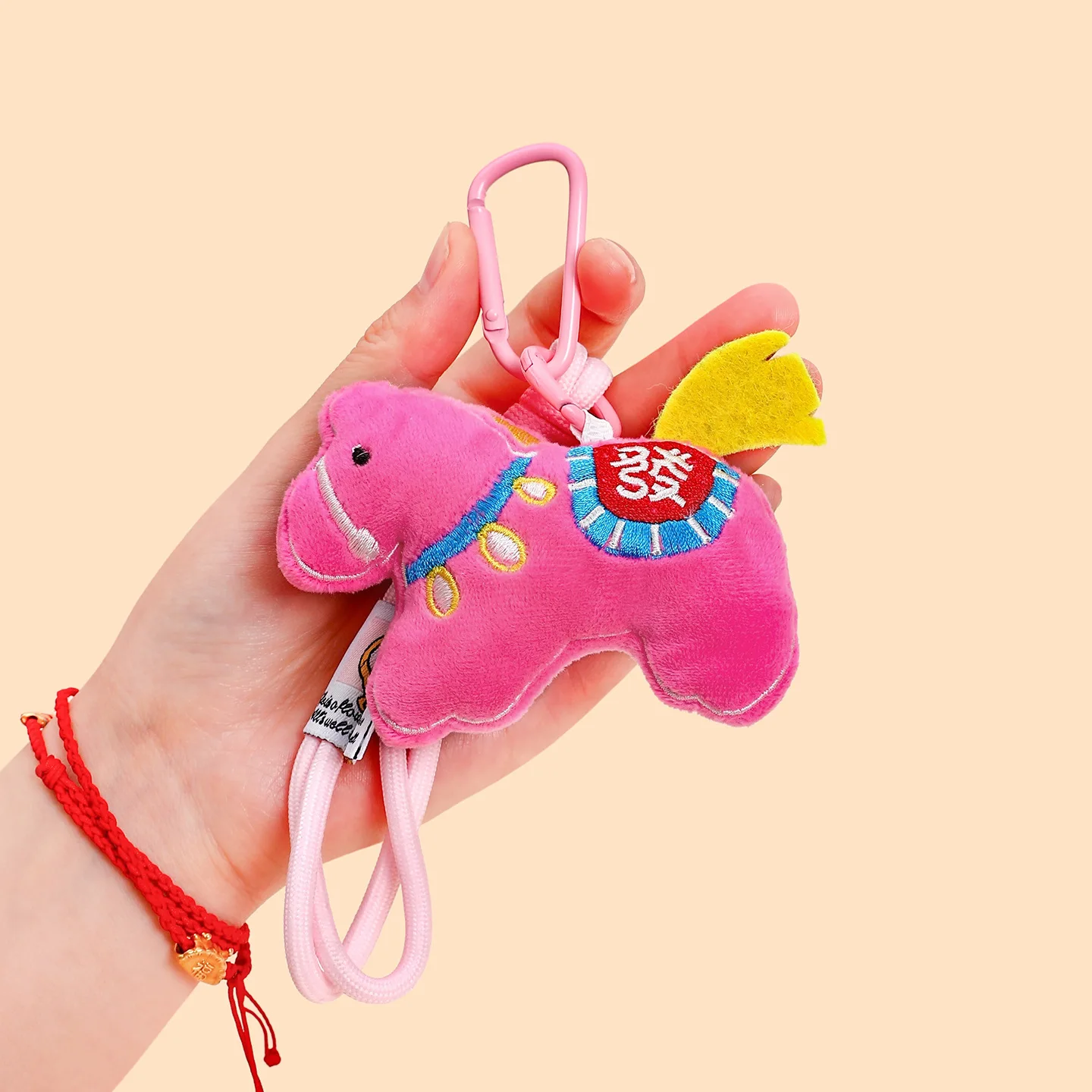 Cartoon Wish You to Get Rich Soon Fluffy Bell Collar Pony Keychain Cute Bless Good Luck Saddle Pad Thousand-mile Horse Keyring