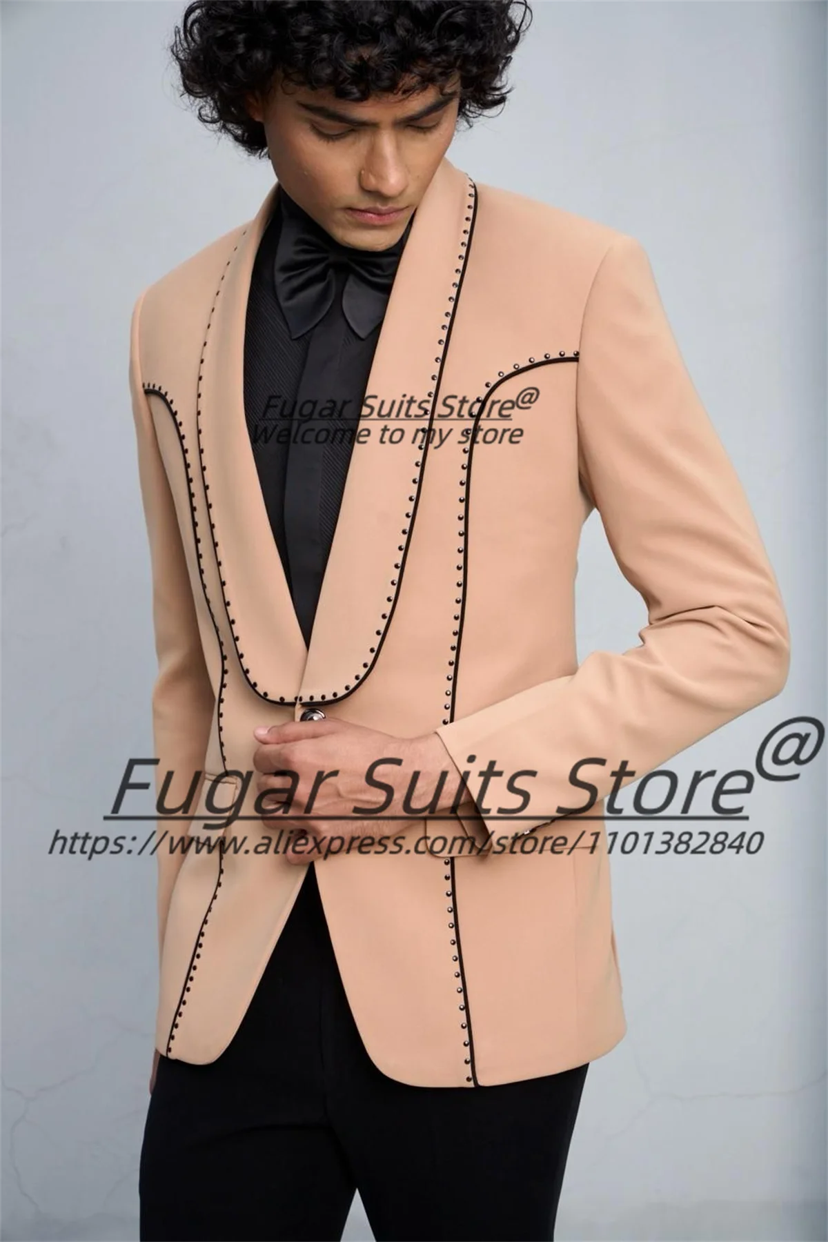Luxurious Rivet Stitch Shawl Lapel Groom Party Tuxedos Customized Slim Fit Formal Prom Men Suits 2 Pieces Sets Costume Homme