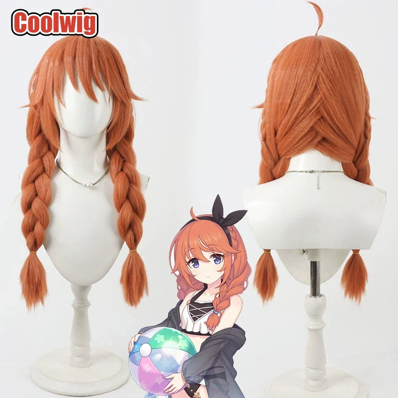 Coolwig Synthetic Hair Shingyoji Yuni Cosplay Wigs Re:Dive Shingyoji Yuni 60cm Long Straight Orange Braided Wig Heat Resistant