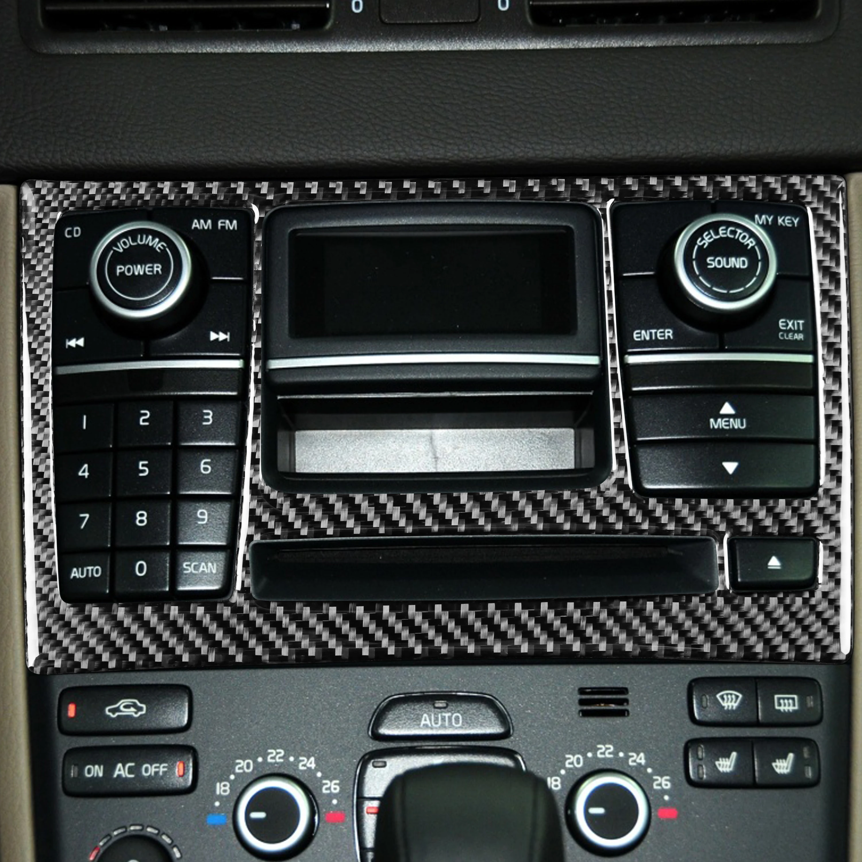 For Volvo XC90 2003-2014 Carbon Fiber Sticker Central Control CD Player Wood grain Panel Button Switch Interior Car Accessories