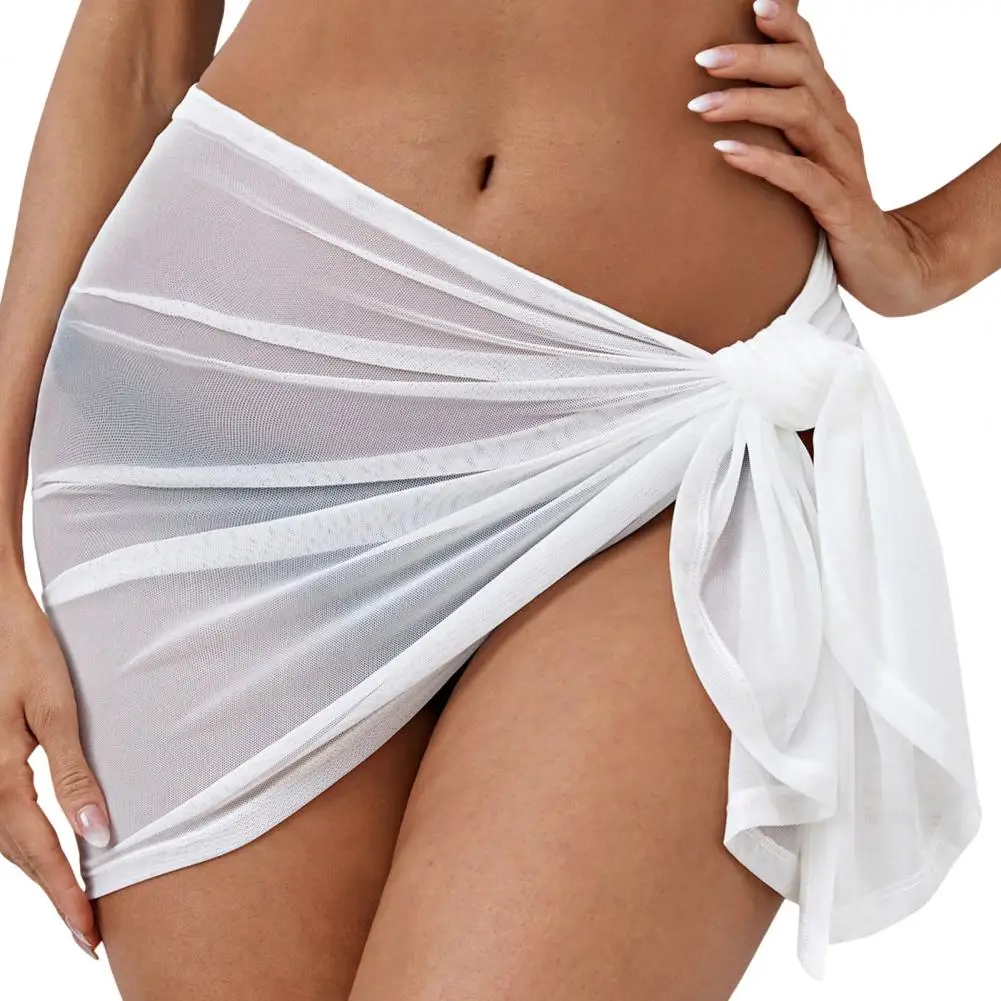 Women Short Short Cover-up Skirt Swimsuit Cover-ups Beach Bikini Wrap Sheer Short Skirt Mesh Yarn Bikini Hip Wrap Mini Skirt