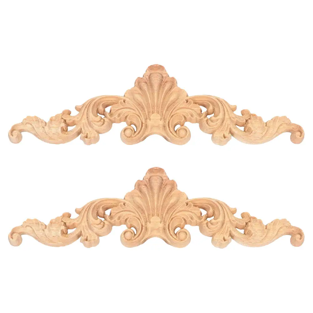 2Pcs Versatile Unpainted Wood Carved Applique Onlays European Craftsmanship for Cabinet Door Furniture Corner Decor DIY Finish
