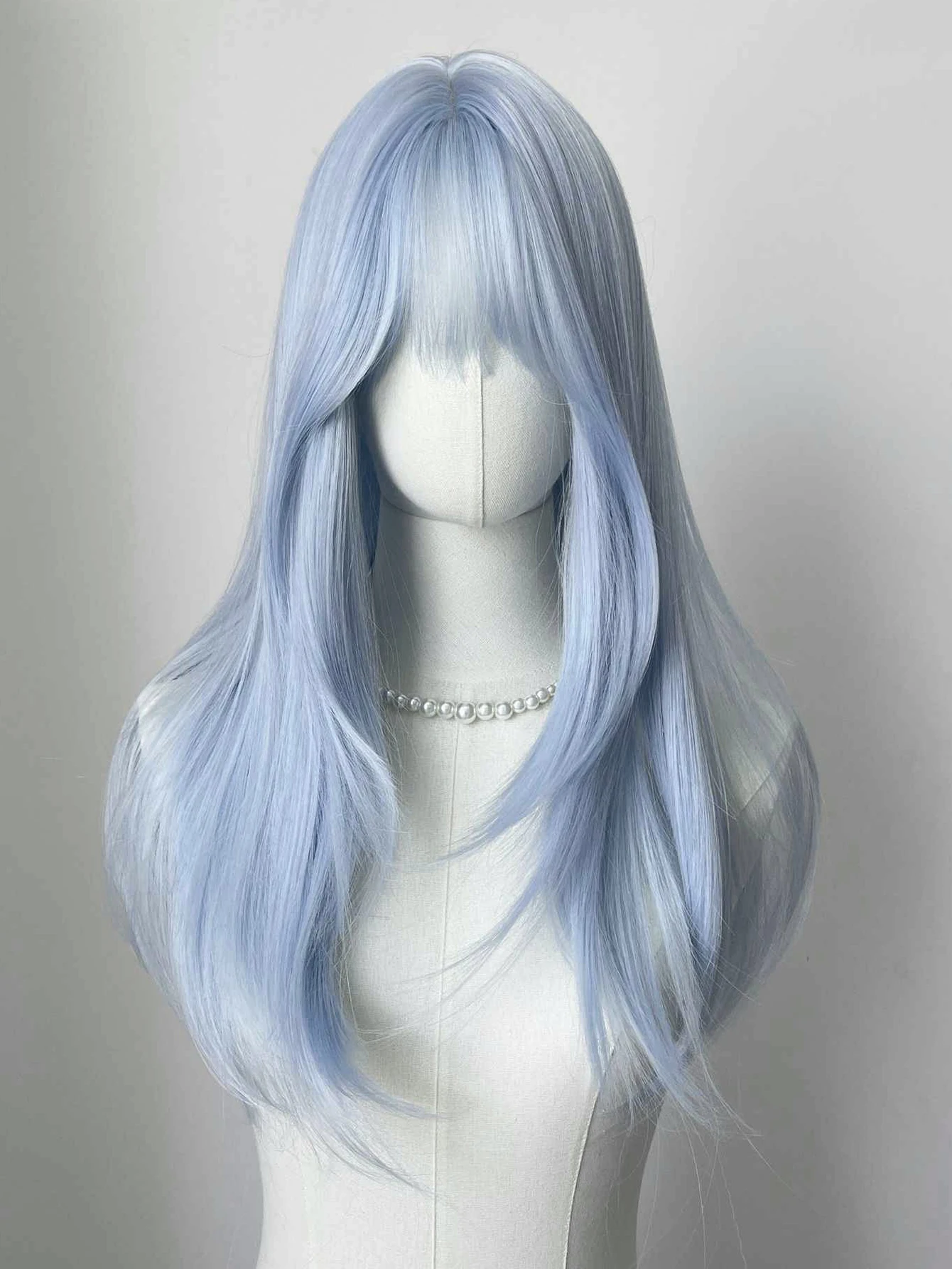 OLACARE Long Straight Synthetic Wig Gray Center Part Natural Bangs High Temperature Silk Wig For White Women Cosplay Daily