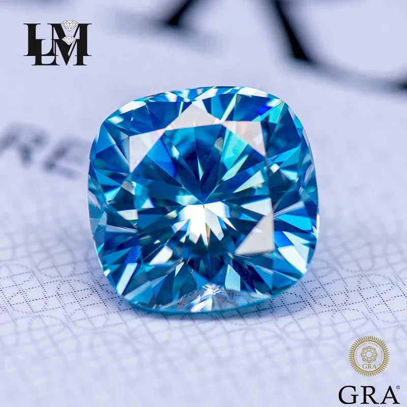 

Moissanite Stone Aquamarine Color Cushion Cut Gemstone Lab Grow Diamond For DIY Ring Necklace Earrings Making With GRA Report