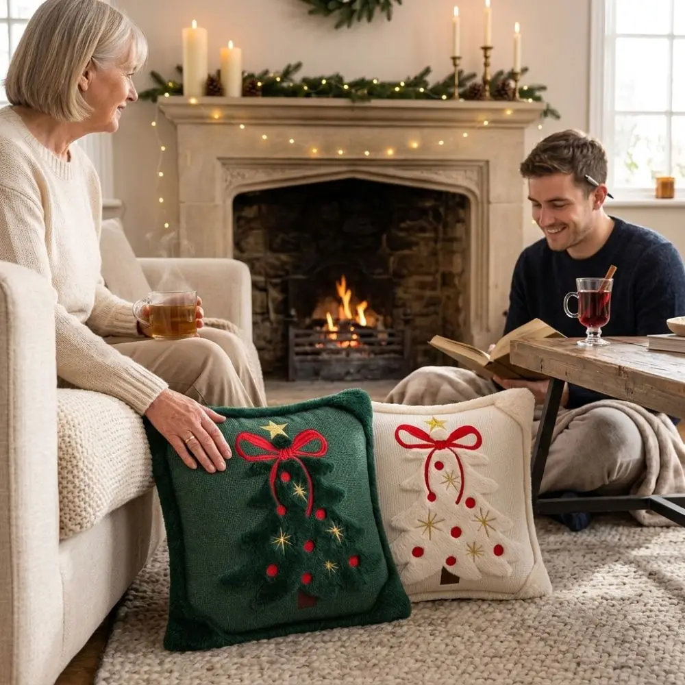 Plush Christmas Pillow Cover Christmas Tree Soft Fluffy Throw Pillow Cover Wear Resistant Square Pillowslip Home Sofa