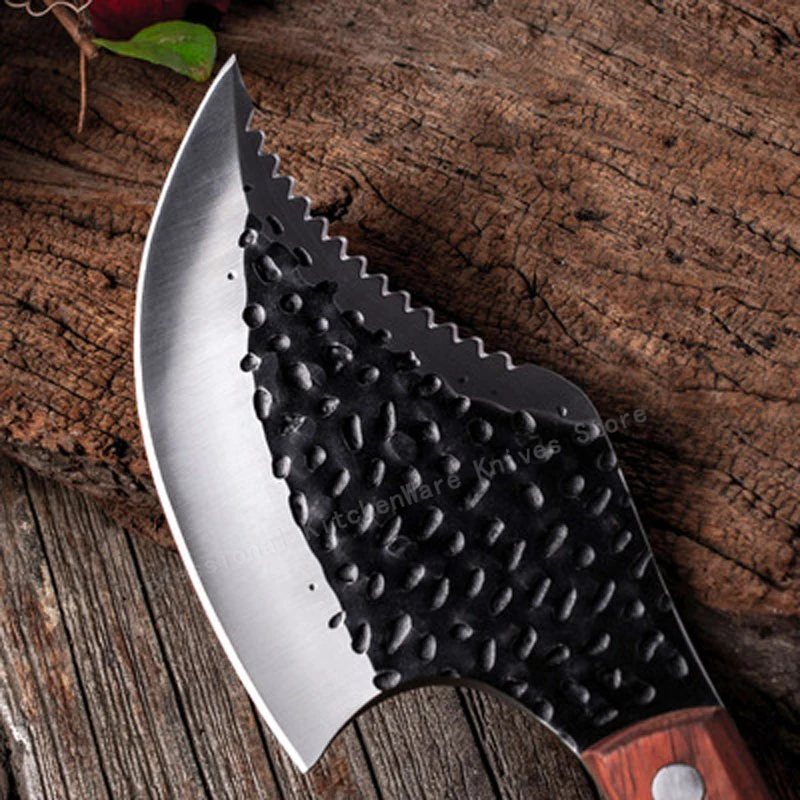 Hand Forged Axe Knife Hammered Chopping Knife Stainless Steel Meat Cleaver Outdoor Cooking Knife Kitchen Cleaver Kitchen Knife